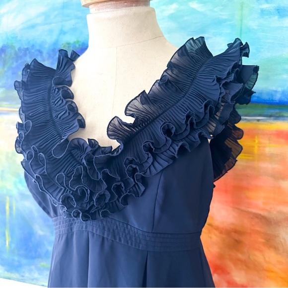 Lilly Pulitzer Womens Amber Ruffle Neckline Navy Blue Dress - Picture 4 of 8